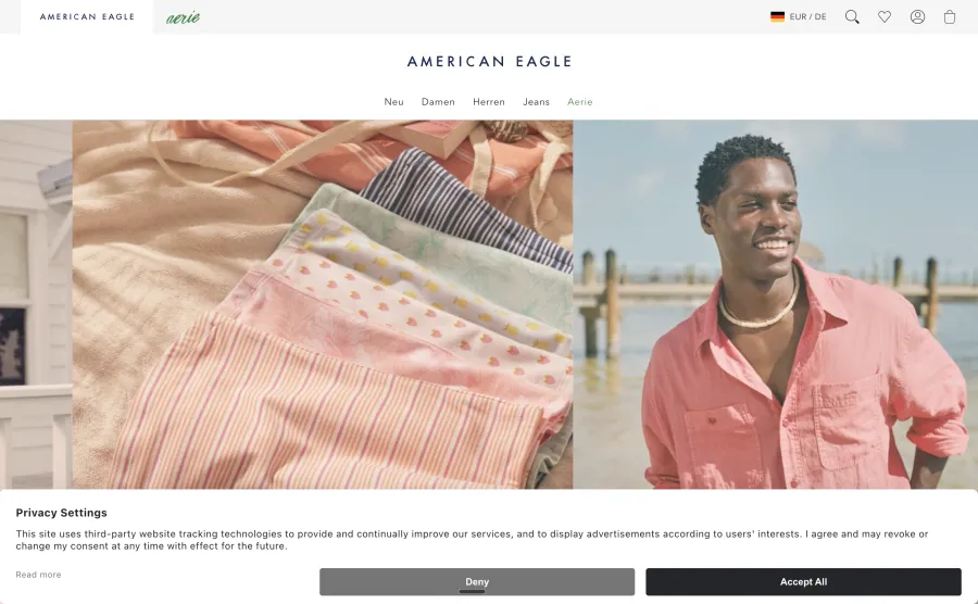 Die SERP wird von American Eagle Outfitters dominiert. Jeans, Boxershorts, Sneaker.